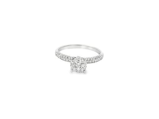 18K White Gold Double Band Cluster Ring with Natural Round Diamonds
